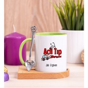 Hediye Dükkanı Kişiye Özel Acil Tıp Teknisyeni Ahşap Altlıklı Kaşıklı Yeşil Kupa