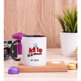 Hediye Dükkanı Kişiye Özel Acil Tıp Teknisyeni Ahşap Altlıklı Mumlu Siyah Kupa
