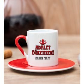 Hediye Dükkanı Kişiye Özel Adalet Öğretmeni Kırmızı Türk Kahvesi Fincanı