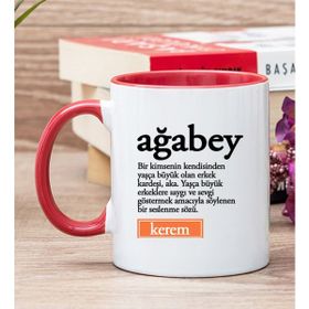 Hediye Dükkanı Kişiye Özel Ağabey Kelime Anlamı Kırmızı Kupa Bardak