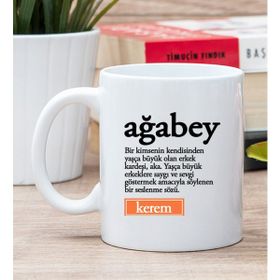 Hediye Dükkanı Kişiye Özel Ağabey Kelimesi için Anlam Baskılı Beyaz Kupa Bardak