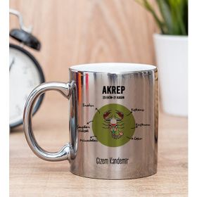 Hediye Dükkanı Kişiye Özel Akrep Burcuna Hediye Ahşap Altlıklı Mumlu Silver Kupa Bardak