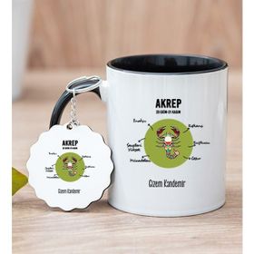 Hediye Dükkanı Kişiye Özel Akrep Burcuna Hediye Siyah Kupa Bardak ve Anahtarlık