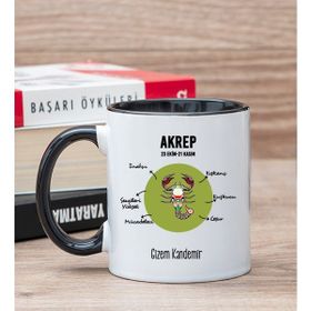 Hediye Dükkanı Kişiye Özel Akrep Burcuna Hediye Siyah Kupa Bardak ve Peluş Civci