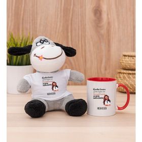 Hediye Dükkanı Kişiye Özel Alışıkın Değilsindir Tasarım Esprili Kırmızı Kupa Bardak ve Peluş Eşek