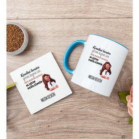 Hediye Dükkanı Kişiye Özel Alışıkın Değilsindir Tasarım Esprili Mavi Kupa Bardak ve Bardak Altlığı