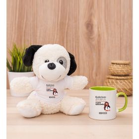 Hediye Dükkanı Kişiye Özel Alışıkın Değilsindir Tasarım Esprili Yeşil Kupa Bardak ve Peluş Köpek