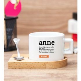 Hediye Dükkanı Kişiye Özel Anne Kelime Anlamı Ahşap Altlıklı Fincan