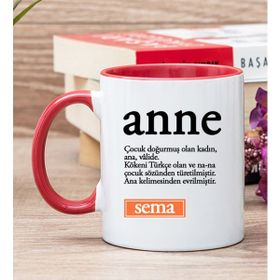 Hediye Dükkanı Kişiye Özel Anne Kelime Anlamı Kırmızı Kupa Bardak