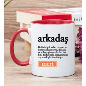 Hediye Dükkanı Kişiye Özel Arkadaş Kelime Anlamı Kırmızı Kupa Bardak