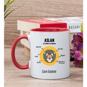 Hediye Dükkanı Kişiye Özel Aslan Burcuna Hediye Kırmızı Kupa Bardak