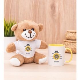 Hediye Dükkanı Kişiye Özel Aslan Burcuna Hediye Sarı Kupa Bardak ve Peluş Ayıcık