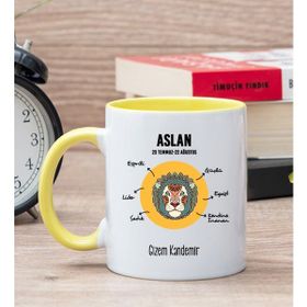 Hediye Dükkanı Kişiye Özel Aslan Burcuna Hediye Sarı Kupa Bardak