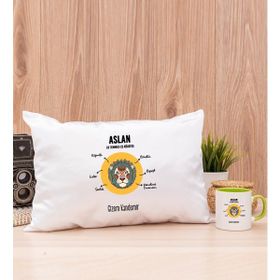 Hediye Dükkanı Kişiye Özel Aslan Burcuna Hediye Yeşil Kupa Bardak ve Dikdörtgen Yastık