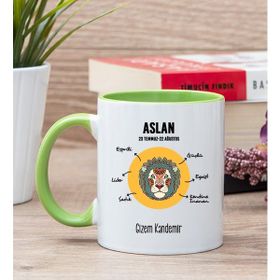 Hediye Dükkanı Kişiye Özel Aslan Burcuna Hediye Yeşil Kupa Bardak