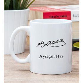 Hediye Dükkanı Kişiye Özel Atatürk İmzalı Beyaz Kupa Bardak