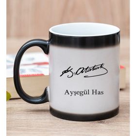 Hediye Dükkanı Kişiye Özel Atatürk İmzalı Sihirli Kupa Bardak
