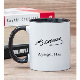 Hediye Dükkanı Kişiye Özel Atatürk İmzalı Siyah Kupa Bardak
