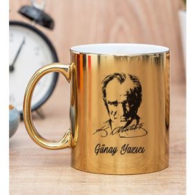 Hediye Dükkanı Kişiye Özel Atatürk Siluetli Gold Kupa Bardak