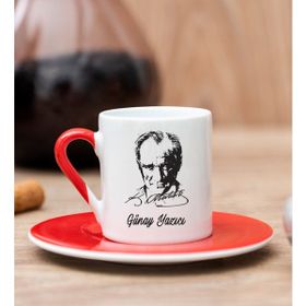 Hediye Dükkanı Kişiye Özel Atatürk Siluetli Kırmızı Türk Kahvesi Fincanı