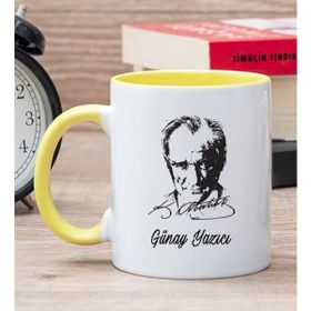 Hediye Dükkanı Kişiye Özel Atatürk Siluetli Sarı Kupa Bardak