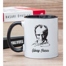 Hediye Dükkanı Kişiye Özel Atatürk Siluetli Siyah Kupa Bardak