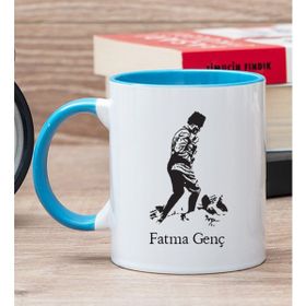 Hediye Dükkanı Kişiye Özel Atatürk Tasarımlı Beyaz Mavi Kupa Bardak