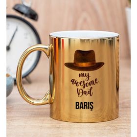 Hediye Dükkanı Kişiye Özel Awesome Dad Babaya Hediye Gold Kupa Bardak