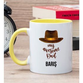 Hediye Dükkanı Kişiye Özel Awesome Dad Babaya Hediye Sarı Kupa Bardak