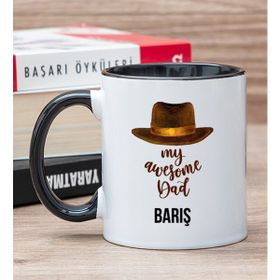 Hediye Dükkanı Kişiye Özel Awesome Dad Babaya Hediye Siyah Kupa Bardak