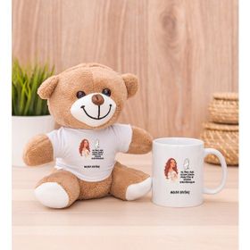 Hediye Dükkanı Kişiye Özel Az Önce Aşık Oldum Tasarım Esprili Beyaz Kupa Bardak ve Peluş Ayıcık