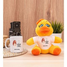 Hediye Dükkanı Kişiye Özel Az Önce Aşık Oldum Tasarım Esprili Beyaz Kupa Bardak ve Peluş Civciv