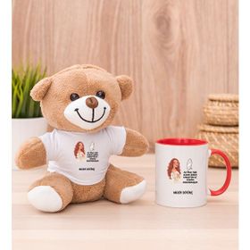 Hediye Dükkanı Kişiye Özel Az Önce Aşık Oldum Tasarım Esprili Kırmızı Kupa Bardak ve Peluş Ayıcık