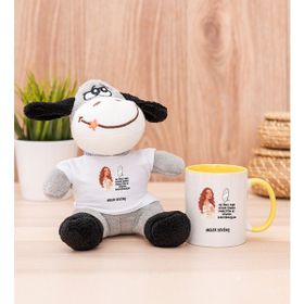 Hediye Dükkanı Kişiye Özel Az Önce Aşık Oldum Tasarım Esprili Sarı Kupa Bardak ve Peluş Eşek