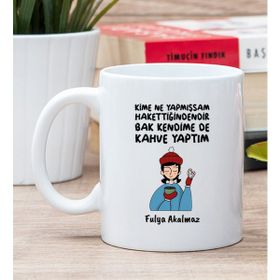 Hediye Dükkanı Kişiye Özel Bak Kendime de Kahve Yaptım Baskılı Beyaz Kupa Bardak