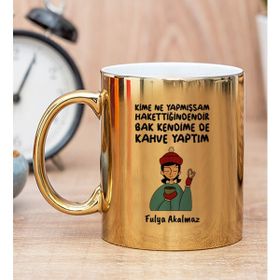 Hediye Dükkanı Kişiye Özel Bak Kendime de Kahve Yaptım Baskılı Gold Kupa Bardak