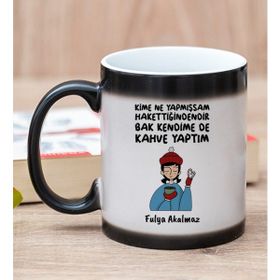 Hediye Dükkanı Kişiye Özel Bak Kendime de Kahve Yaptım Baskılı Sihirli Kupa Bardak