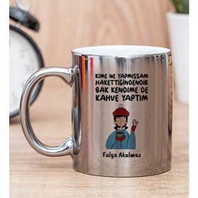 Hediye Dükkanı Kişiye Özel Bak Kendime de Kahve Yaptım Baskılı Silver Kupa Bardak