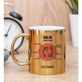 Hediye Dükkanı Kişiye Özel Balık Burcuna Gold Kupa Bardak