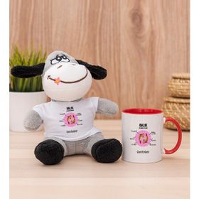 Hediye Dükkanı Kişiye Özel Balık Burcuna Hediye Kırmızı Kupa Bardak ve Peluş Eşek