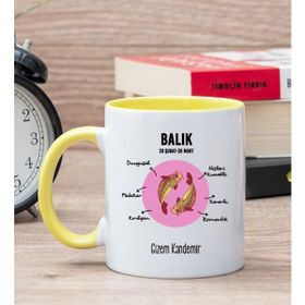 Hediye Dükkanı Kişiye Özel Balık Burcuna Hediye Sarı Kupa Bardak
