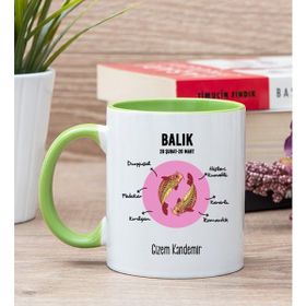 Hediye Dükkanı Kişiye Özel Balık Burcuna Hediye Yeşil Kupa Bardak
