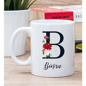 Hediye Dükkanı Kişiye Özel Baş Harfli ve İsimli Beyaz Kupa Bardak