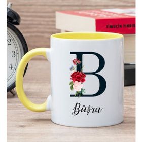 Hediye Dükkanı Kişiye Özel Baş Harfli ve İsimli Sarı Kupa Bardak