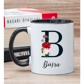 Hediye Dükkanı Kişiye Özel Baş Harfli ve İsimli Siyah Kupa Bardak