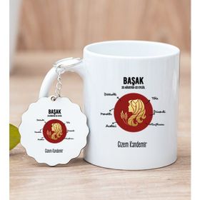 Hediye Dükkanı Kişiye Özel Başak Burcuna Hediye Beyaz Kupa Bardak ve Anahtarlık