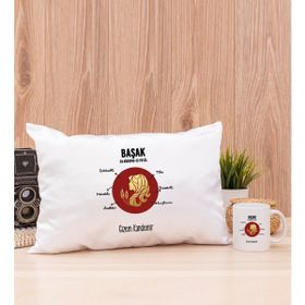 Hediye Dükkanı Kişiye Özel Başak Burcuna Hediye Beyaz Kupa Bardak ve Dikdörtgen Yastık