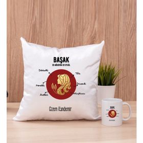 Hediye Dükkanı Kişiye Özel Başak Burcuna Hediye Beyaz Kupa Bardak ve Kare Yastık