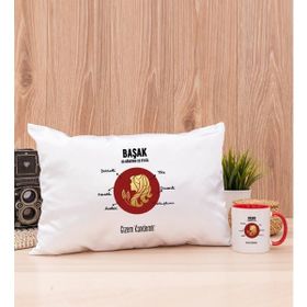 Hediye Dükkanı Kişiye Özel Başak Burcuna Hediye Kırmızı Kupa Bardak ve Dikdörtgen Yastık