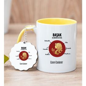 Hediye Dükkanı Kişiye Özel Başak Burcuna Hediye Sarı Kupa Bardak ve Anahtarlık